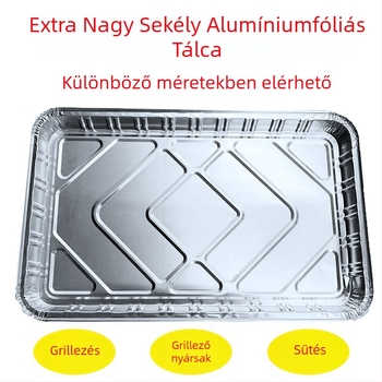 Alufóliából készült vastagított, sík sütőtepsi grillsütéshez és sütéshez, egyszer használatos csomagoló doboz házhozszállításhoz, testreszabható logó szitanyomással, biológiailag lebomló, mikrohullámú sütőben nem használható