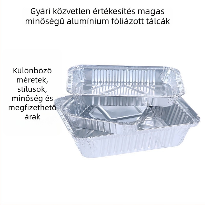Alufóliából készült vastagított, sík sütőtepsi grillsütéshez és sütéshez, egyszer használatos csomagoló doboz házhozszállításhoz, testreszabható logó szitanyomással, biológiailag lebomló, mikrohullámú sütőben nem használható