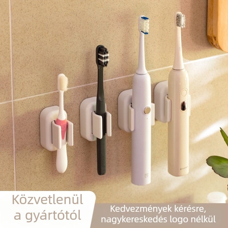 Fali fogkefetartó – lyukasztás nélküli, műanyagból, pohárral és tárolóval a fogkrém számára