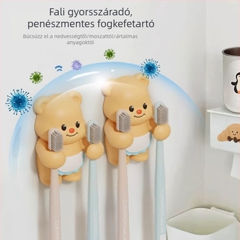 Falra szerelhető fogkefetartó - fúrás nélküli, műanyag, beépített tartó