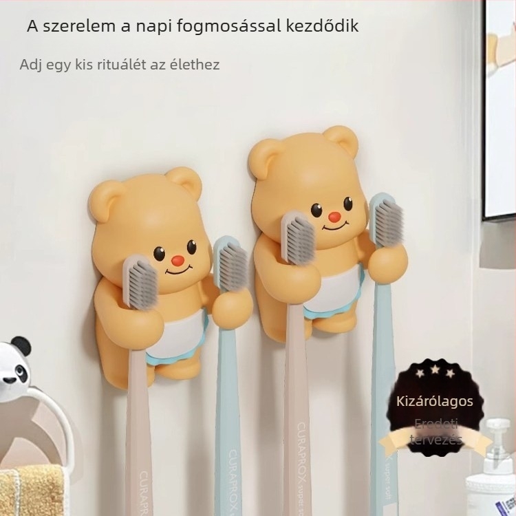 Falra szerelhető fogkefetartó - fúrás nélküli, műanyag, beépített tartó