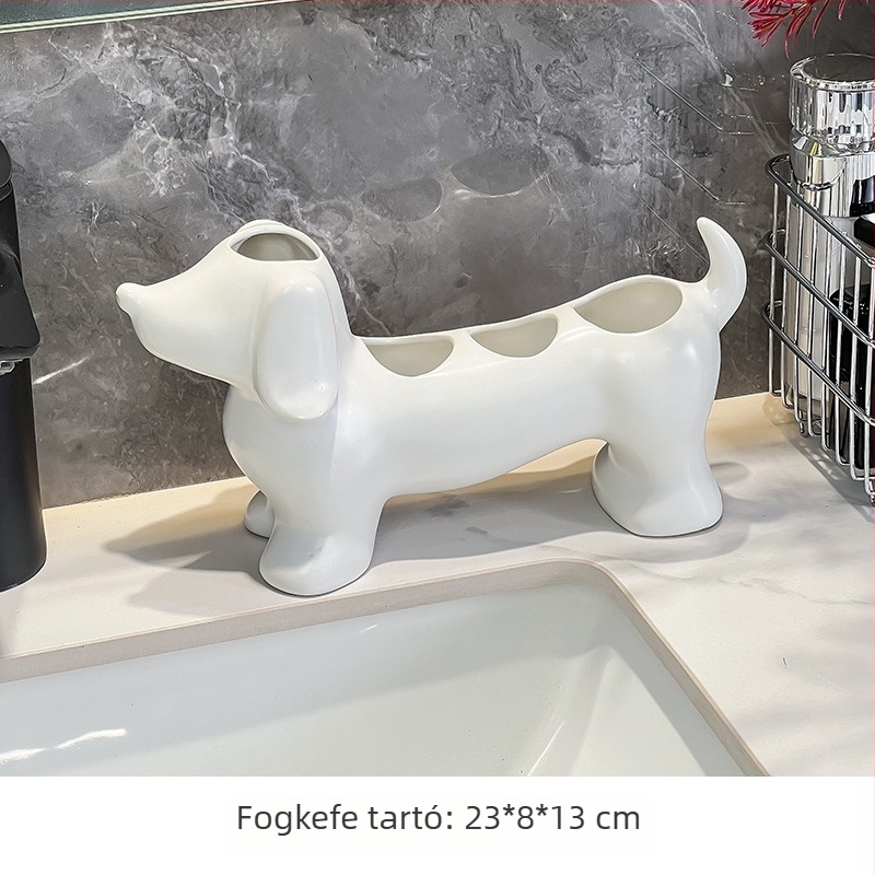 Dachshund alakú kerámia elektromos fogkefetartó és fürdőszobai rendező