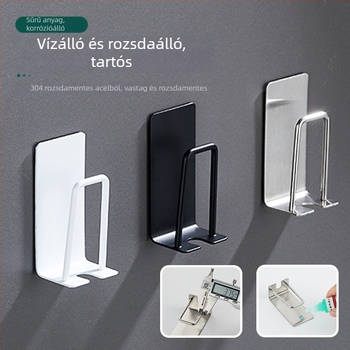 Rozsdamentes acél fogkefetartó, falra szerelhető, fúrás nélkül, öblítő pohár tartóval, logóval ellátott