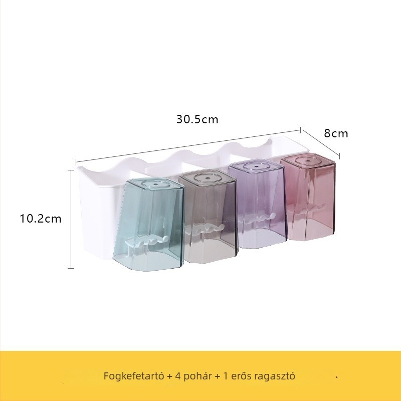 Többfunkciós fogkefetartó kerek alakú átlátszó pohárral, falra szerelhető vákuumos rögzítéssel