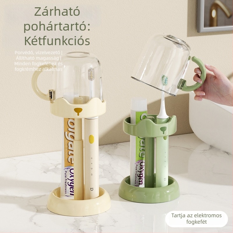 Elektromos fogkefékhez tartó pohárral, állítható, fúrás nélküli rögzítés, műanyag