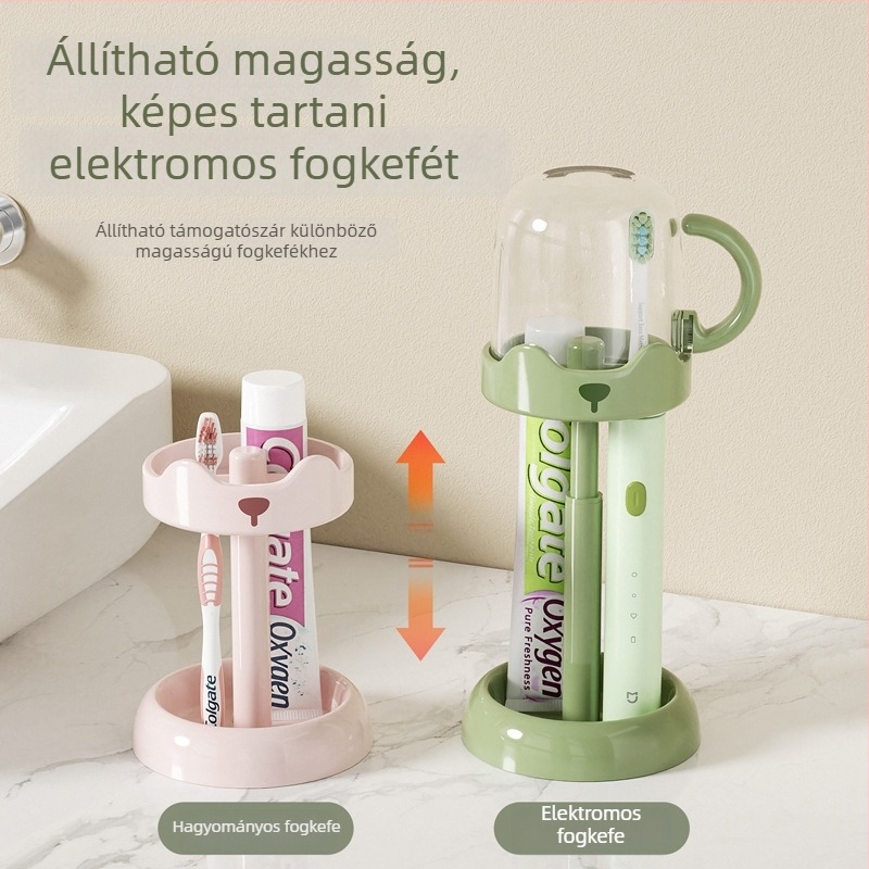 Elektromos fogkefékhez tartó pohárral, állítható, fúrás nélküli rögzítés, műanyag