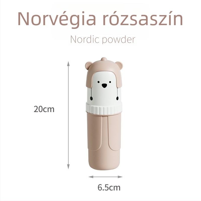 Rajzolt medve fogkefetartó 3 rekesszel, hordozható műanyag tároló és öblítő pohár az utazáshoz