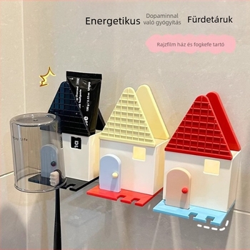 Dopamine Little House fogkefetartó, falra szerelhető, vákuumos rögzítés, lyukasztás nélkül, PP anyag, fürdőszoba