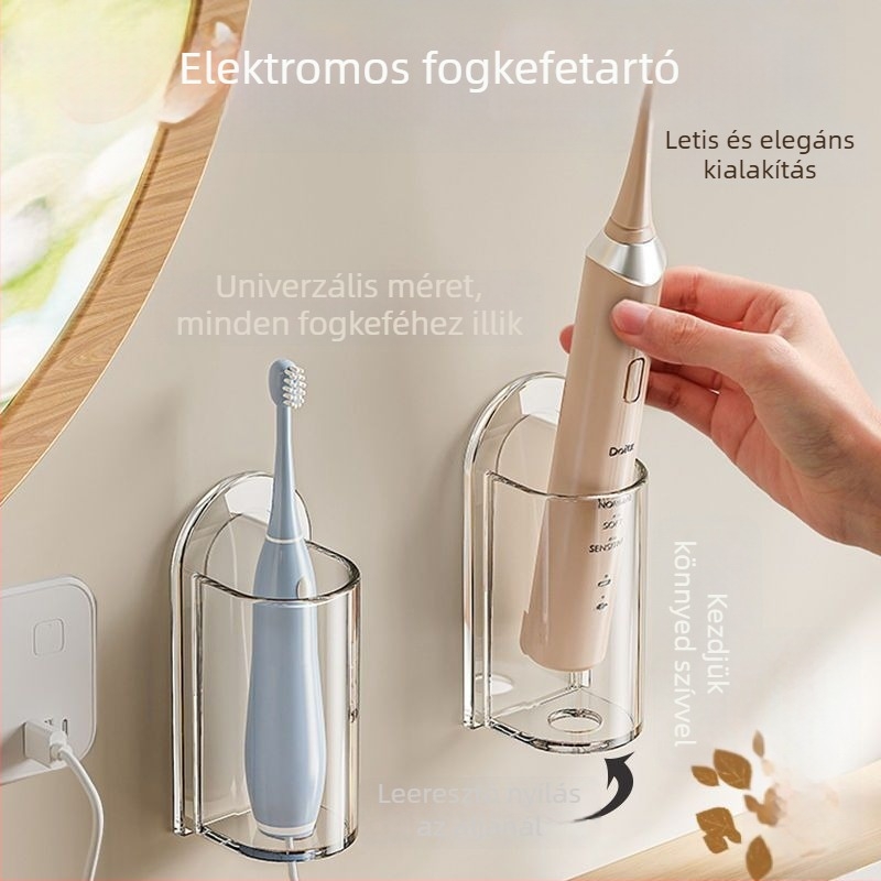 Elektromos fogkefetartó, falra szerelhető, fúrás nélkül, műanyag tárolóalap a fürdőszobába