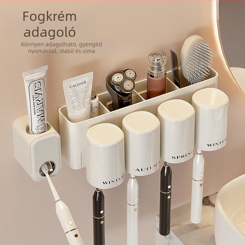 Kitchen Trend Fogkefetartó - falra szerelhető, fúrás nélkül, műanyag, fogkrém adagoló