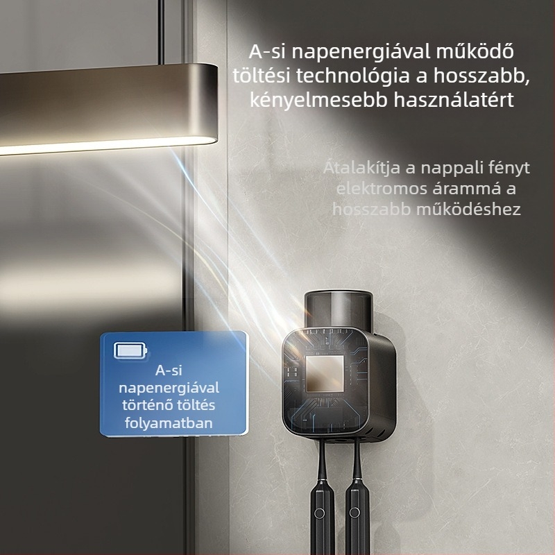 UV-s fogkefet sterilizáló szárítós készülék, elektromos fogkefetartó és pohártartó, fürdőszobai rendező, modell 2025