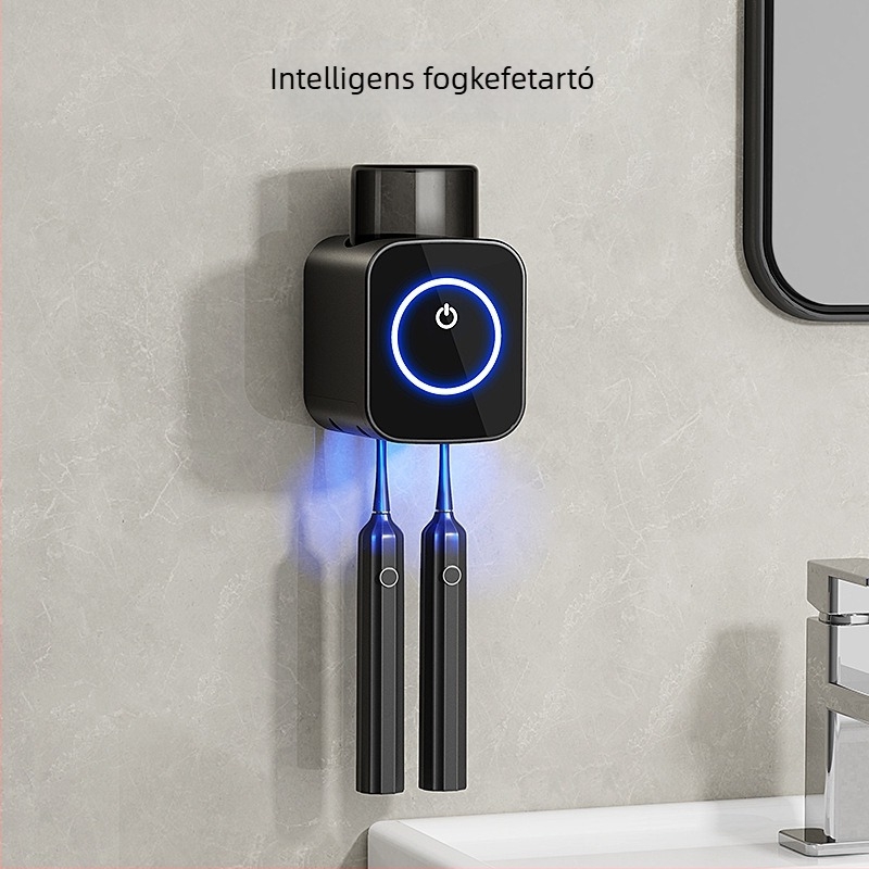 UV-s fogkefet sterilizáló szárítós készülék, elektromos fogkefetartó és pohártartó, fürdőszobai rendező, modell 2025