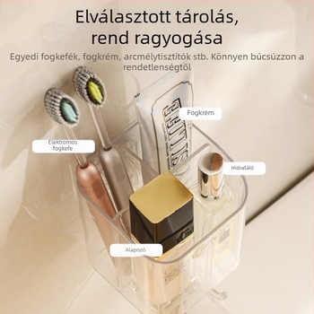 Fali fogkefetartó, PET anyag, 4 rekesz, tárolás, fúrás nélkül