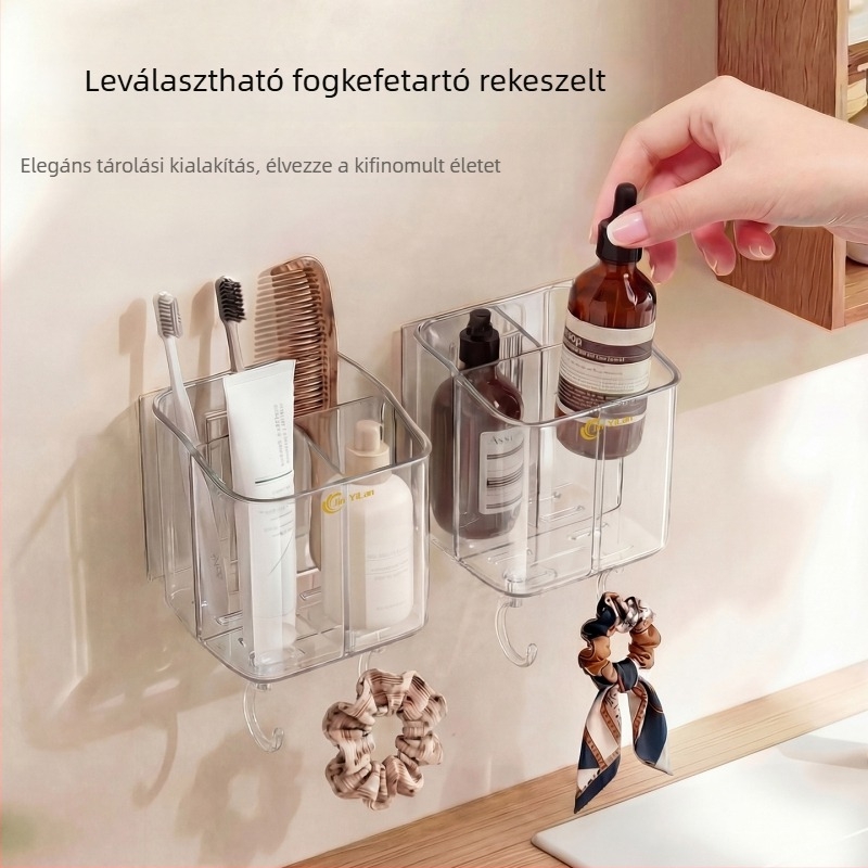 Fali fogkefetartó, PET anyag, 4 rekesz, tárolás, fúrás nélkül