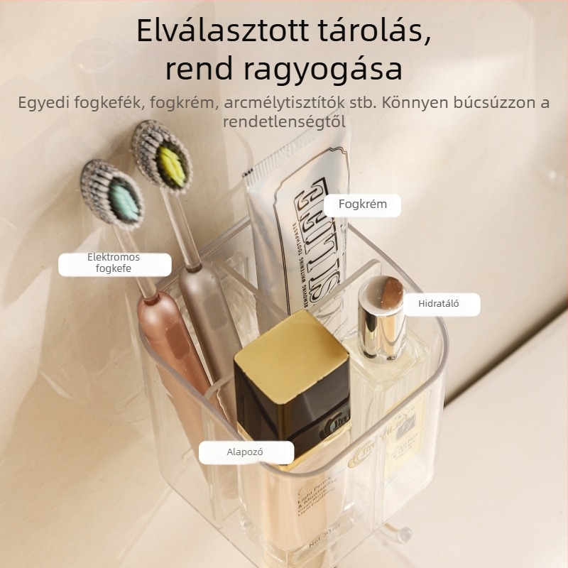 Fali fogkefetartó, PET anyag, 4 rekesz, tárolás, fúrás nélkül