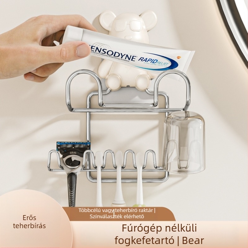 Rozsdamentes acél fogkefetartó, falra szerelhető szívófejes rögzítés, fúrás nélkül, fürdőszobában