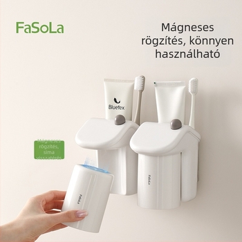 FaSoLa fürdőszobai tükörszekrény, fogkefe és fogkrém tárolóval, fúrás nélküli mágneses szájvíz pohár tartó