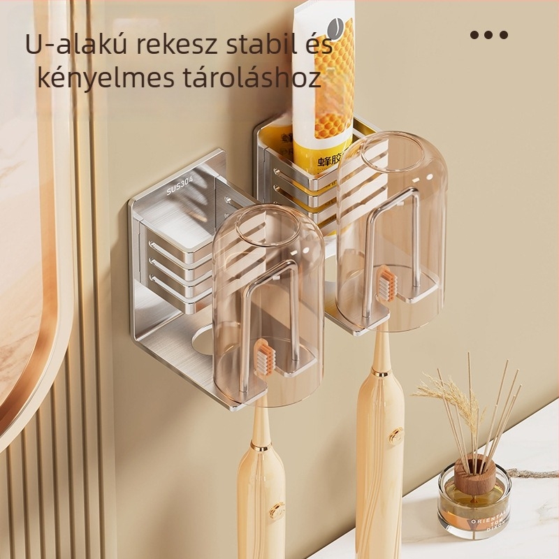 Fali fogkefetartó pohárral és szájöblítő pohárral, vákuumos rögzítés, fém