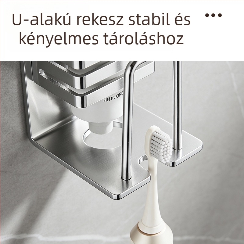 Fali fogkefetartó pohárral és szájöblítő pohárral, vákuumos rögzítés, fém