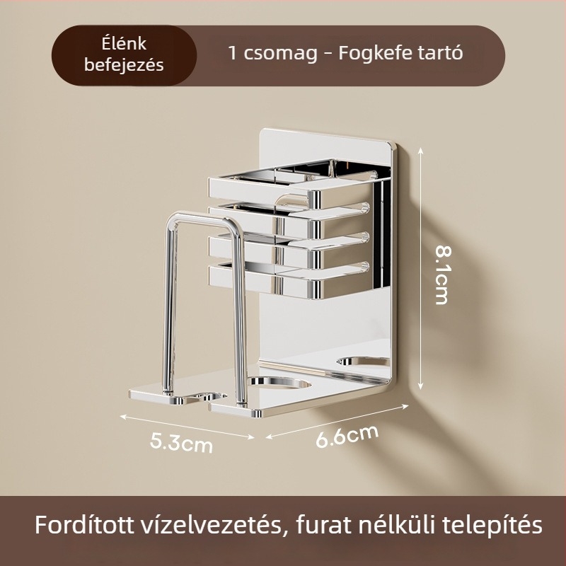 Fali fogkefetartó pohárral és szájöblítő pohárral, vákuumos rögzítés, fém