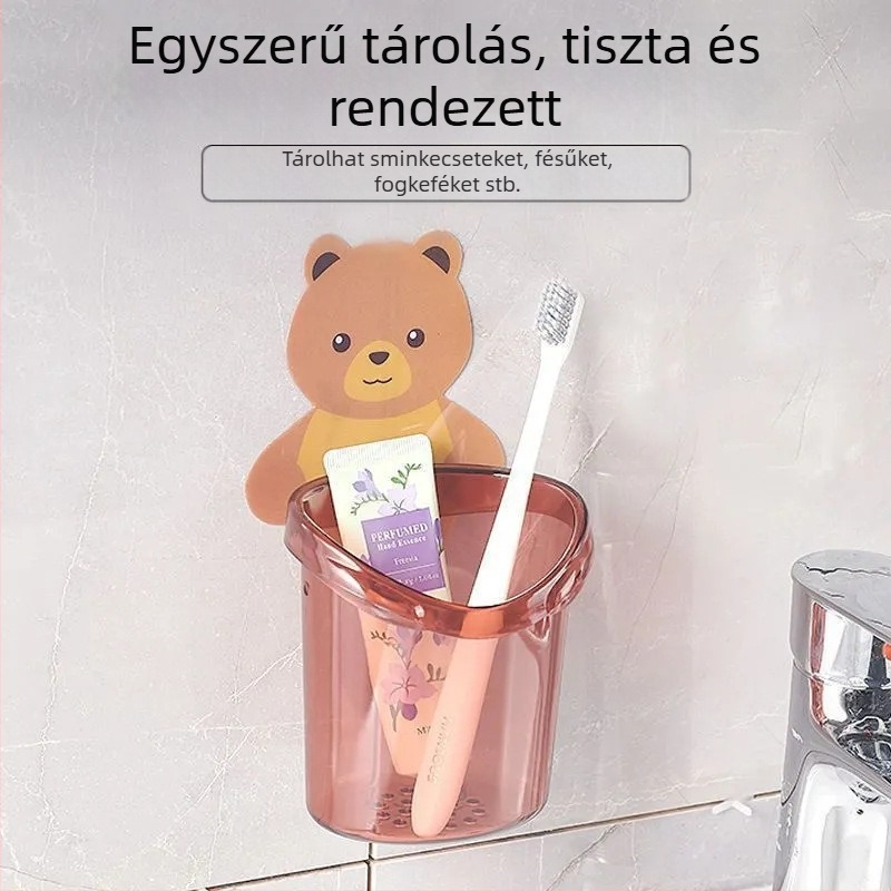 Falra szerelhető fogkefetartó, fúrás nélkül, leereszthető, műanyag