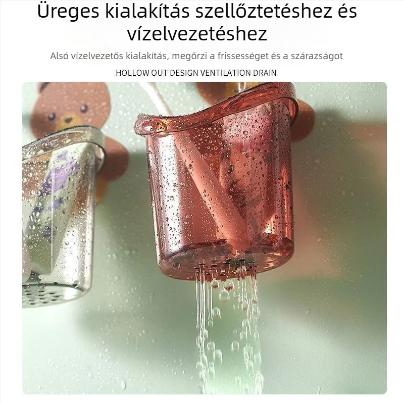 Falra szerelhető fogkefetartó, fúrás nélkül, leereszthető, műanyag