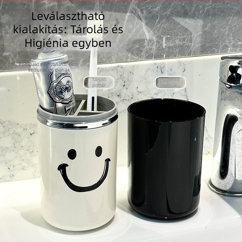 Fogkefetartó - utazó, hordozható 3-in-1 fogkefés pohár és öblítő pohár tároló dobozzal, műanyag, egyszerű stílus