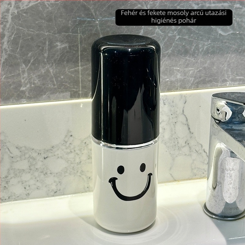 Fogkefetartó - utazó, hordozható 3-in-1 fogkefés pohár és öblítő pohár tároló dobozzal, műanyag, egyszerű stílus