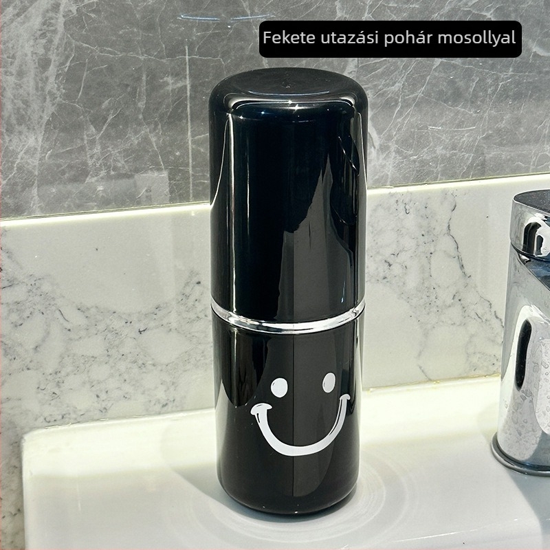 Fogkefetartó - utazó, hordozható 3-in-1 fogkefés pohár és öblítő pohár tároló dobozzal, műanyag, egyszerű stílus