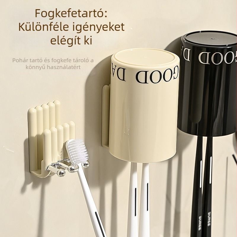 Fali tartó elektromos fogkefékhez, fúrás nélkül, műanyagból, pohár öblítéshez, Thunder márka