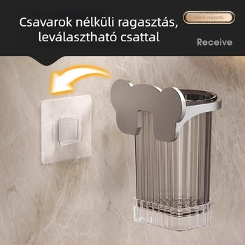 Fali fogkefetartó, fúrás nélküli szerelés, műanyag, vízelvezetés és tároló pohár