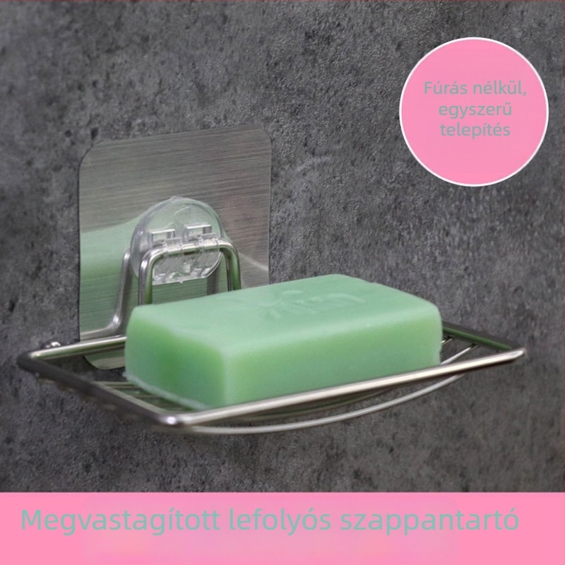 Fém falra szerelhető szappántartó lefolyóval, fürdőszobába