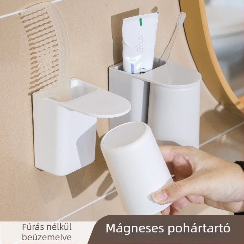 Falihoz szerelhető fogkefés pohár tartó szívókorongos rögzítés, tárolóedény, logó testreszabás, 100 darabos csomag