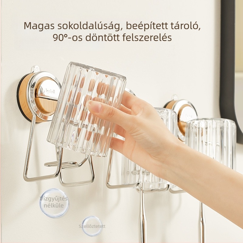 Fali elektromos fogkefetartó ventúziós rögzítéssel, fémből készült kivitel, kompatibilis szájvíz pohárral