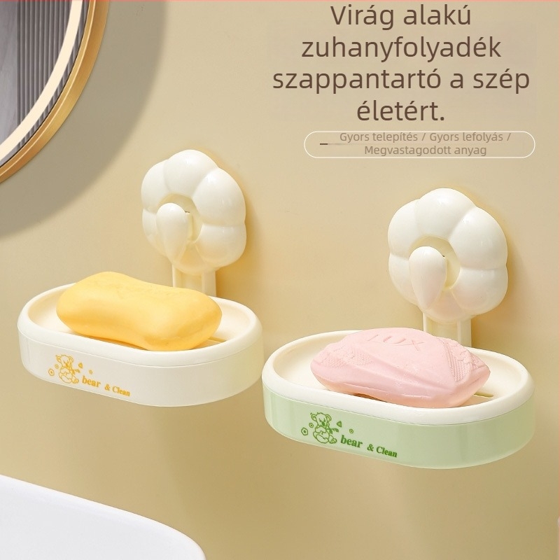 Fali szappontartó szívókoronggal és csepegtető tálcával – ABS anyag