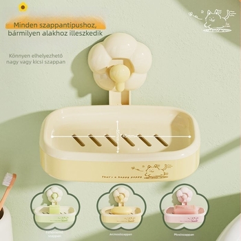 Virágmintás szappantartó, falra szerelhető, perforált lefolyó, dupla tárolópolc, műanyag, Yumu márka