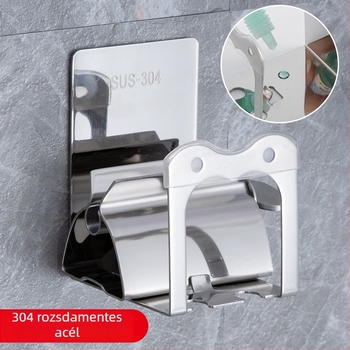 304 rozsdamentes acél fogkrém- és fogkefetartó, falra szerelhető, vákuumos rögzítés, fúrás nélkül