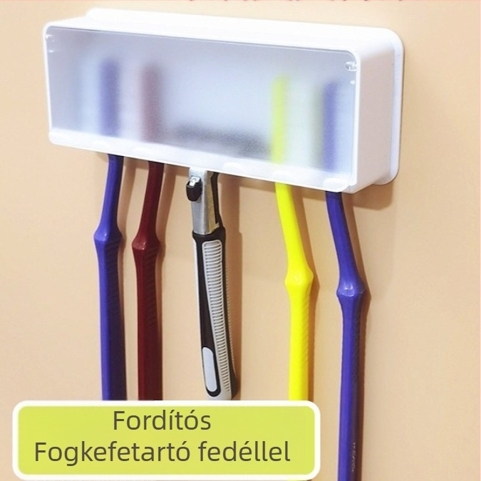 Fali fogkefetartó fedéllel, fúrás nélküli telepítés, fürdőszobába, gyerekeknek