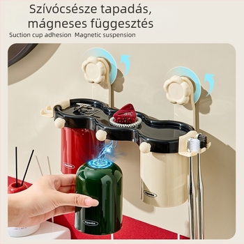Leiwei falra szerelhető fogkefetartó szívócsészével, fúrás nélkül, 4 rekesz, műanyag