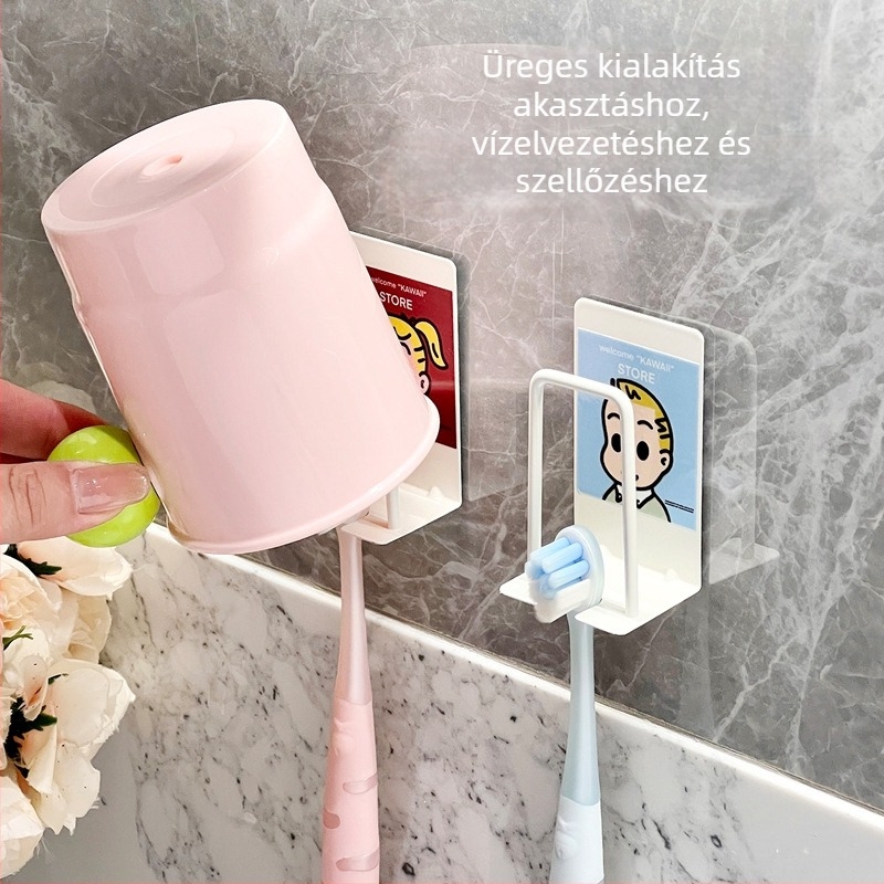 Fali fogkefetartó visszafolyóval a szájöblítő pohárhoz, fém tároló
