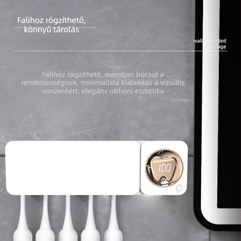 Fogkefetartó UV sterilizálással, automatikus fertőtlenítés, falra szerelhető, fúrás nélkül (Es901a)