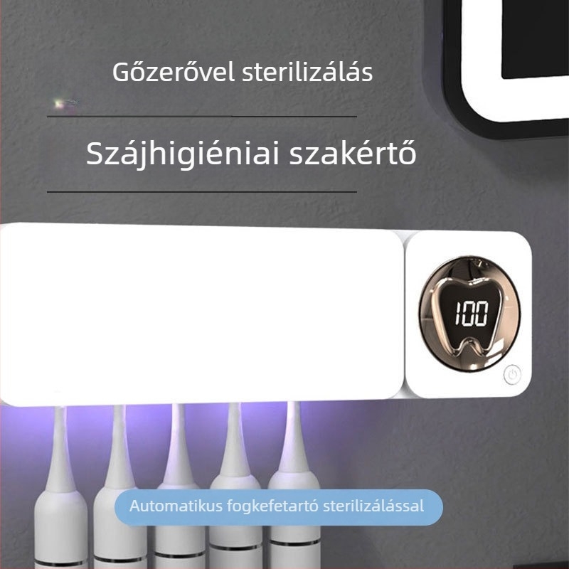 Fogkefetartó UV sterilizálással, automatikus fertőtlenítés, falra szerelhető, fúrás nélkül (Es901a)