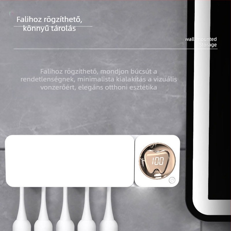 Fogkefetartó UV sterilizálással, automatikus fertőtlenítés, falra szerelhető, fúrás nélkül (Es901a)