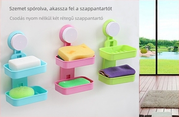 ABS anyagú kétszintes fürdőszobai szappantartó erős szívófejjel, lefolyóval és logónyomtatással