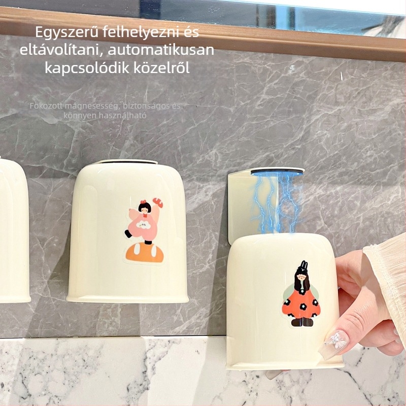 Fali fogkefetartó, fúrás nélküli rögzítés, műanyagból, pohár szájvízhez tartóval