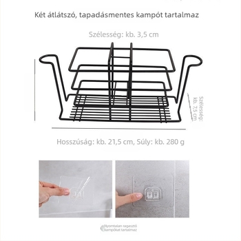 Kovácsoltvas fogkefetartó, falra szerelhető, fúrás nélkül, szívó rögzítéssel és pohár a szájöblítéshez