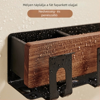 Diófából készült fogkefetartó leválasztható, mosható tárolóval és öblítő pohárral, fúrás nélkül – fürdőszobai kiegészítő elektromos fogkeféhez