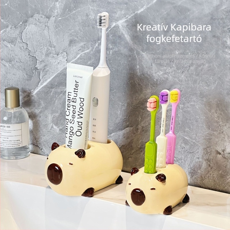 Fogkefetartó kreatív, aranyos dizájnnal, kerámiából, tárolásra, rögzítés különböző módokon