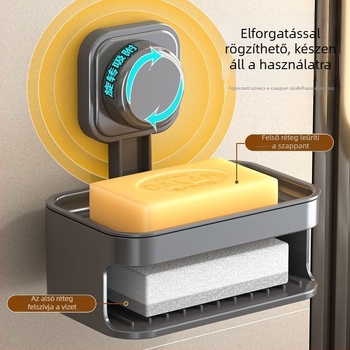 Műanyag falra szerelhető szappantál szívócsészével, kettős rétegű, fúrás nélküli