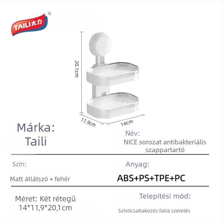 Kétoldalas falra szerelt szappantartó fiókos, leeresztő tálcával – ABS, antibakteriális, 48 darab